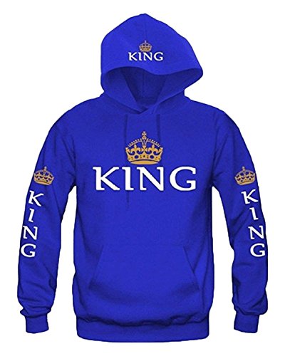 Minetom Couples Hommes Femme Sweat à Capuche Couronne KING QUEEN Impression Manches Longues Hooded Sweatshirt Pull Hoodie Tops Couronne Bleu FR 34(Femme)