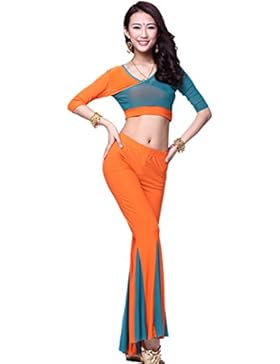 Dancewear Danza del ventre Custome 2 Layers V Neck Top+Crystal Cotton Wide Leg Pantaloni