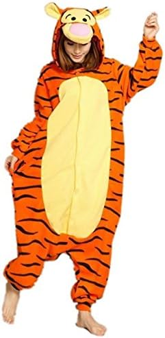 WOWcosplay Winter Warm Flannel Onesie Pajamas Adult Unisex One Piece Pikachu Pajama,Tigger S
