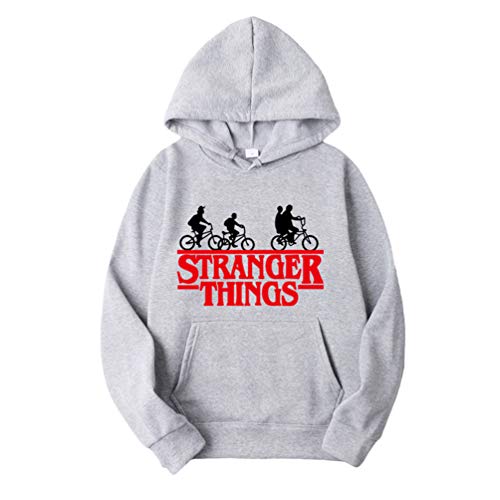 Ketamyy Homme Femme Stranger Thing Pull à Capuche Sweat A Capuche Doublure De Velours Hip Hop Sport Casual Imprimé Sweater Hoodie Loose Fit Grande Taille Sweat Shirt Gris Clair S