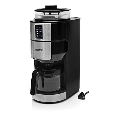 Princess 01.249408.01.001 Cafetière avec broyeur intégré-Adaptée pour 6 Tasses-Système de broyage Conique-sans BPA bisphénols-249408, Noir