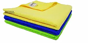 SOFTSPUN Microfiber Cleaning Cloths, 3pcs 40x40cms 340GSM Multi-Colour! Highly Absorbent, Lint and Streak Free, Multi -Purpose Wash Cloth for Kitchen, Car, Window, Stainless Steel, silverware.