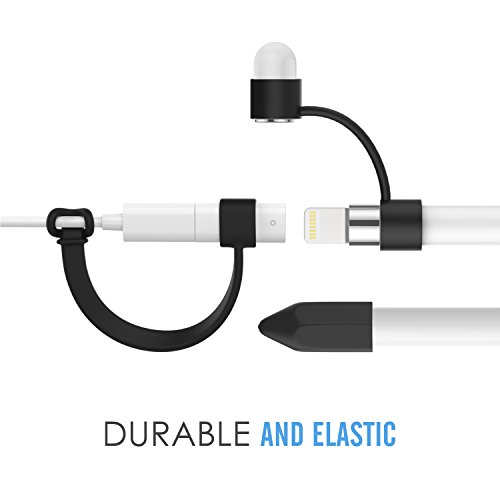 MoKo Apple Pencil Stift Kappehalter – Premium soft Silikon Schutzkappe/ Schreibfeder-Abdeckung/ Halterung / mit Spitzen Ersatzspitzen Halter für Apple iPad Pro Pencil, Schwarz - 6