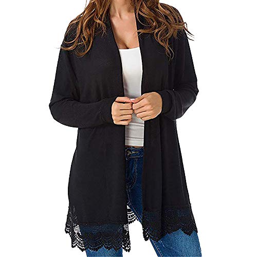 Preisvergleich Produktbild JERFER Damen Kimono Strickjacke Spitzenoberteile Langärmeliger Cardigan mit offener Vorderseite