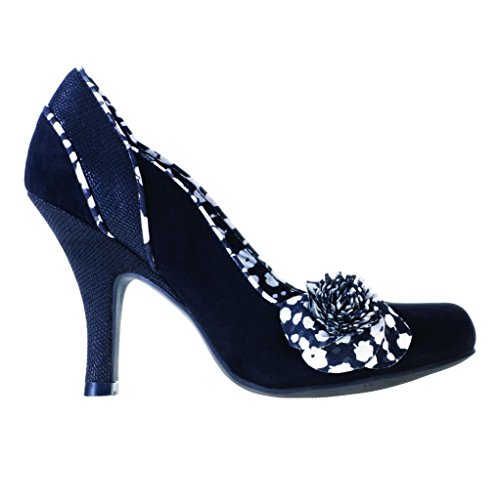 Ruby Shoo Maisie Court Shoes 3-9 Blue / Black & White Faux Suede Flower Corsage