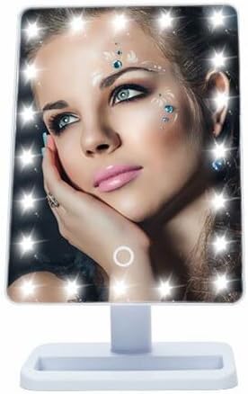 Seakin 12-Inch Makeup Mirror with Lights 20 LEDs Lighted Vanity Mirror Touch Dimmable Memory Function/ Adjustable Brightness Shaving Mirror Makeup Mirror Cosmetic Mirror Cordless Table Mirror for Countertop Tabletop Bathroom Bedroom Travel Shaving Dressing (White)