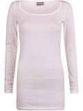 Rundhals Vero Moda Damen Langarm Shirt MAXI MY LS LONG U-NECK, Größe:XL;Farbe:Snow White (10059320)