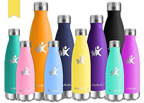 KollyKolla Bottiglia Acqua in Acciaio Inox, 350ml Senza BPA Borraccia Termica, Isolamento Sottovuoto a Doppia Parete, Borracce per Bambini, Scuola, Sport, All'aperto, Palestra, Yoga,Giallo Chiaro