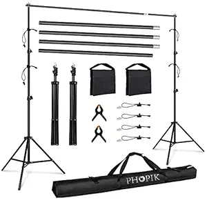 PHOPIK Photo Video Studio 10ft Adjustable Photo Backdrop Stand, Background Support System Kit with Carry Bag for Photography Studio Parties Wedding