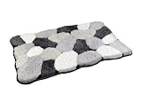Flauschiger Grau – Schwarz – Weißer Badteppich 50 x 80cm – Badvorleger, Badematte in Steinoptik aus Microfaser - 5