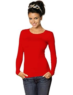 Damen Longsleeve Basic Shirt Stretch-Viskose Langarmshirt Rundhals Top Bunte Farben / Gr. 32 bis 50