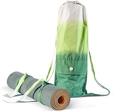 Set Yoga Mat Bag and Strap - Carrying all size Yoga Mat - Handmade Organic Cotton - Large Cargo Pocket Cool Backpack - Yoga Pilates Gym Fitness or Casual - Yoga mat not included (Green)