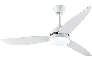 Drumm Ventilatore da soffitto con luce e telecomando,Pale in legno naturale addensato,Silenzioso,Motore in rame,3 velocità,3 luminosità,Φ132 cm, Bianco
