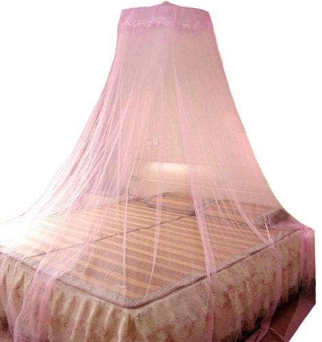 ADS Bed Canopy Netting Round Lace Curtain Dome Princess Mosquito Net Pink (Pink)