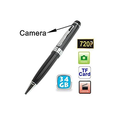 YONIS Stylo caméra espion HD 720p appareil photo USB Micro SD 34 Go Argent