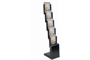 DISPLAY SALES Présentoir à borchure noir sur pied | Support avec 5 compartiments en acrylique | Porte brochures pliable avec sac de transport | Idéal pour brochure, catalogue, prospectus A4