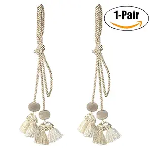 Outgeek Curtain Holdback 2Pcs Curtain Strap Tassel Window Curtain Decoration Curtain Holdback for Home One Size Beige