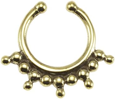 Brass Bohemian Beads Design Fake Septum Ring - 7mm (0.3") Inner Hoop with Adjustable Opening - Street Habit Jewelry