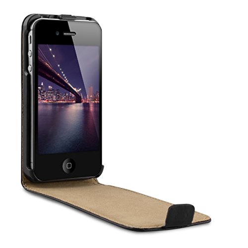 kwmobile Funda para Apple iPhone 4   4S - Carcasa para m  vil de  Cuero sint  tico  - Case  Plegable  en  Negro 