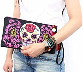 Rastalife Damen Retro Clutch, Handtasche, 100% Baumwolle und Skull Motiv Gym Tote, 20 cm, 1 liters, Turquoise (Türkis)