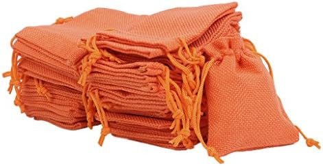 Haorw 50Pcs Vintage Natural Jute Hessian Drawstring Pouch Burlap Wedding Favor Gift Bag (Orange)