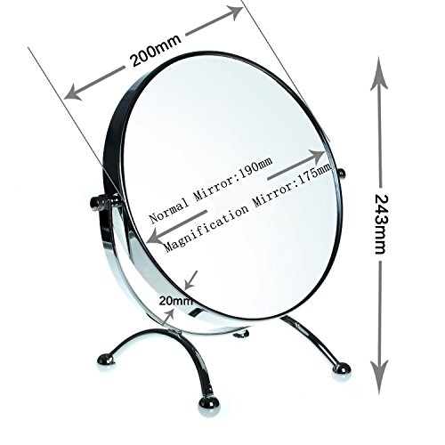 HIMRY® Kosmetik Spiegel 8 inch, 360° drehbar, 5X Vergrößerung. 2 Spiegel: normal und 5 – fach Vergrößerung, Designed Kosmetikspiegel, 19 cm ø, verchromt, KXD3118-5x - 3