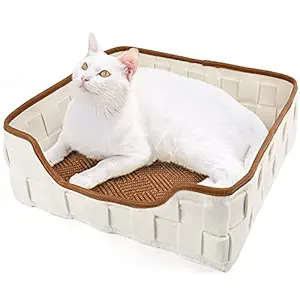 Square Cat Beds for Indoor Cats, Reversible Cat Sleeping Beds with Coral Fleece Mat for Small Cats, Anti Slip Waterproof Washable Pet Dog Bed for Small Breed Pets