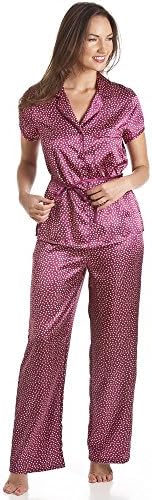 Womens Red Polka Dot Tie Belt Satin Pyjama Set