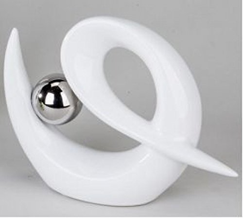 Moderne Skulptur aus Keramik weiß/silber Breite 23 cm