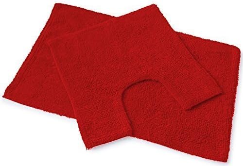 2 PIECE SOFT WOVEN RED 100% 1200GSM COTTON BATH MAT PEDESTAL SET