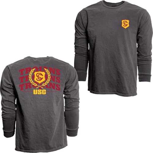 USC Trojans NCAA Officially Licensed Long Sleeve T-Shirt Ringspun Front/Back Retro Laurels, Medium Team Color