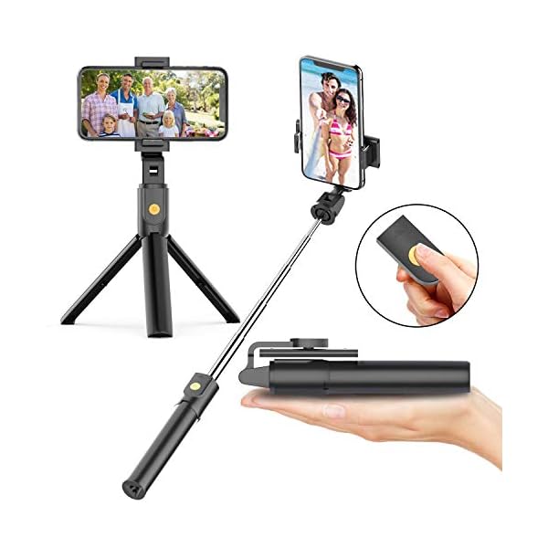 Soft Digits Bluetooth Selfie Stick Stativ, 3 in 1 Erweiterbar Monopod Wireless Selfie-Stange Stab 360°Rotation mit Bluetooth-Fernauslöse für iPhone Android Samsung