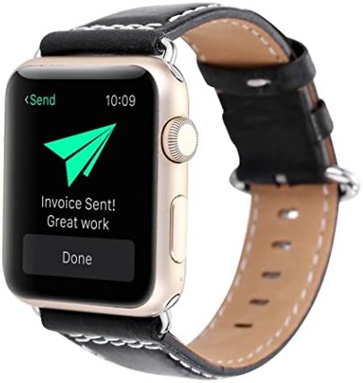Amoyl for Apple Watch Leather Straps,iWatch Wristband Bracelet Replacement 42/38mm with Stainless Steel Clasp for Apple Watch Series 1 &amp; 2 (42mm, Black)