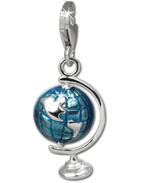 SilberDream Charm Globus blau 925 Sterling Silber Charms Anhänger für Armband Kette Ohrring FC833B