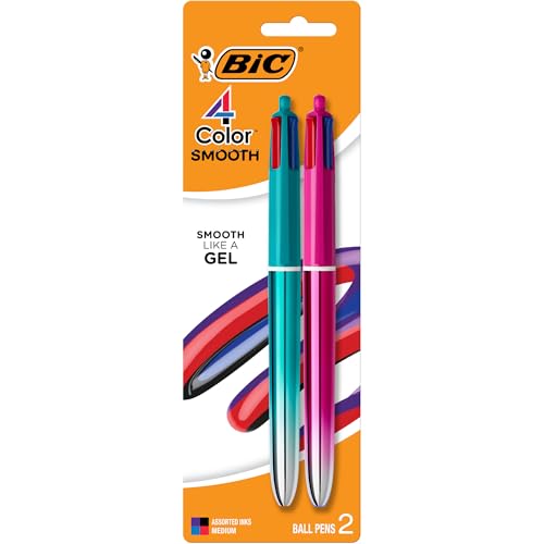BIC Penna a sfera retrattile a 4 colori, punta media da 1,0 mm, 2 pezzi in inchiostro assortito