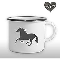 The Manufacture Pferd Pony Hengst Tier Emaille Becher Tasse als Geschenk, weiß Outdoor Ausrüstung