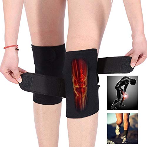 Self Heating Magnetic Knee Pad Heating Therapy Knee Support Belt Brace Tourmaline 1Pair (Black)