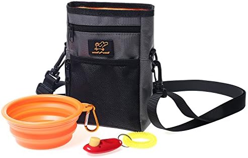 WoofWoof Dog Treat Training Pouch Bag -Collapsible Travel Food Water Dog Bowl - Free Doggie Clicker