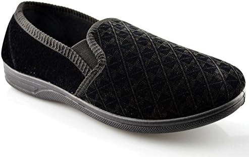 Mens New Boxed Slip On Velour Twin Gusset Slippers Shoes Size 6-16 - Black - UK 15