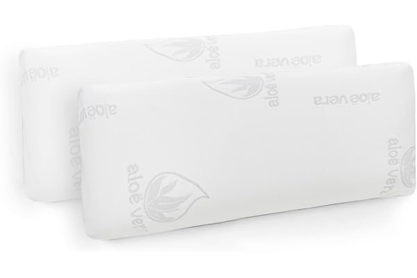 Aitsse- Almohada viscoelástica con núcleo 100% Viscoelástico, Funda de Aloe Vera Desenfundadle, Ergonómica, Anti bacterias,Termorregulable y Libera la presión Cervical. (Pack 2 Unidades 70 cm)