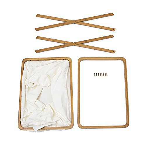 Relaxdays Wäschesammler LINEA Bambus H x B x T 55×52,5×35,5cm als rechteckige Wäschebox zur Aufbewahrung von Kleidung, Textilien als offener Wäschepuff mit Stoffbeutel natürlichen Design, natur - 6