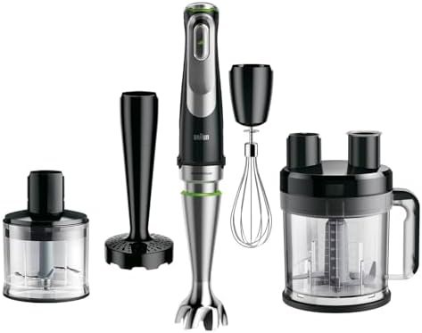 Braun MultiQuick 9 - Frullatore a Immersione Anti Splash, Selezione di Velocità Precisa, Active PowerDrive, Robot da Cucina 1,2L, Tritatutto, Bicchiere 600 mL, 1200W, Nero (MQ9187XLI)