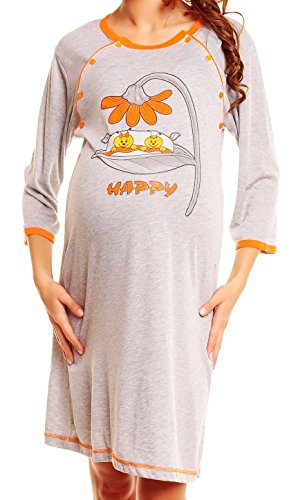 Happy Mama. Women's Maternity Nursing Nightdress Breastfeeding Nightshirt. 365p (Orange, 12)