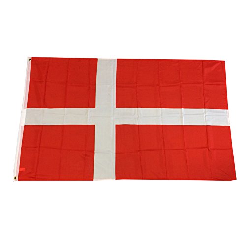 Dänemark Fahne 90 x 150 cm EM Flagge aus Stoff mit doppelt umnäht mit 2 Messing-Ösen zum hissen am Fahnenmast, Wind- und Wetterfest, Fanartikel Denmark Europameisterschaft 2016