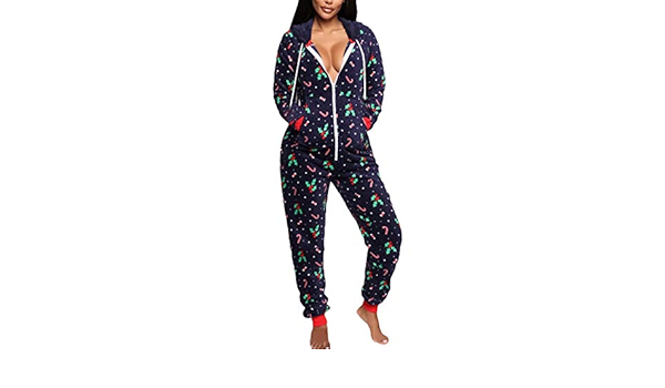 Somthron Women S Fashion Age Jumpsuit Romper Full Body Suit Jumpsuit Cosy Warm Siamese Pyjamas Print Long Sleeve Sweatshirt Home Service Jumpsuit Christmas Blue S Amazon Co Uk Clothing