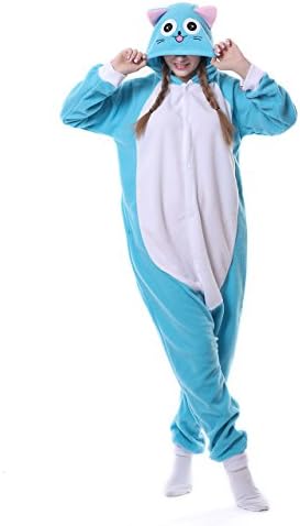 Mcdslrgo Unisex Animal Costume Onesie Adults Sleepwear Costume Anime Cosplay Christmas Pajamas (L, Happy Habib Cat)