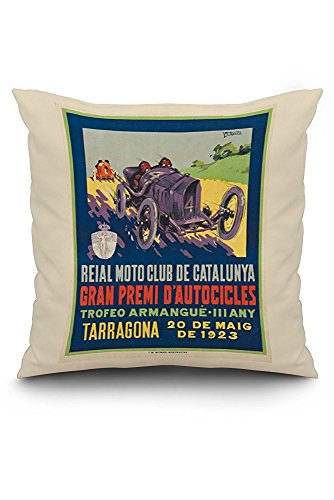 Reial Moto Club de Catalunya - Tarragona Vintage Poster (artist: Garcia) Spain c. 1923 (20x20 Spun Polyester Pillow Case, White Border)