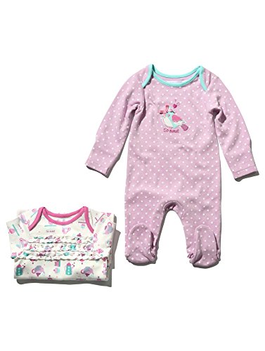 M&Co Baby Girls Long Sleeve Cotton Cupcake And Bird Print Scratch Mitt Sleepsuits - 2 Pack Pink 3/6 Mnths