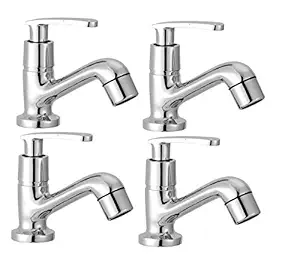 Logger Brass Chrome Plated Silver Pillar Cock Duck Basin Bathroom Taps Set of 4