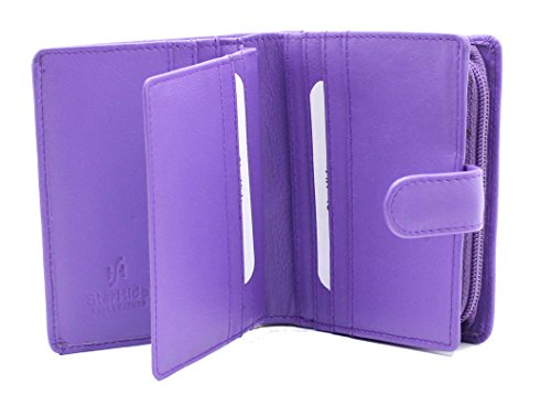 Ladies Genuine Leather Wallet Purse With Side Secure Zip Coin Pocket & ID Window Gift Boxed By Starhide #5530 (Purple)
